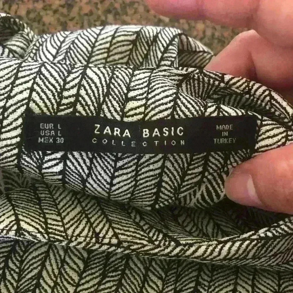 ZARA Basic Collection Black and White Geometric V front short sleeve dress Large - Picture 8 of 11